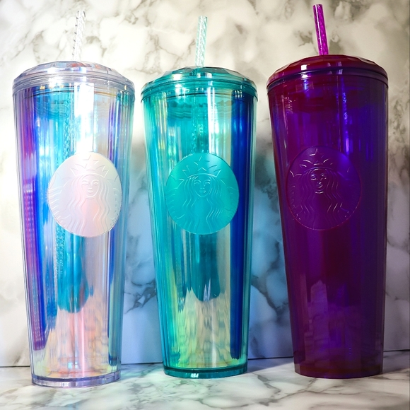 Starbucks set of 3 Iridescent Kelidoscope Tumblers with straws - Picture 2 of 9